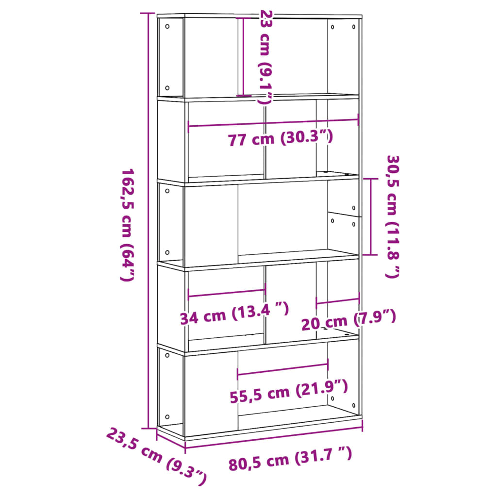 Knihovna 5patrová kouřový dub 80,5 x 23,5 x 162,5 cm kompozit