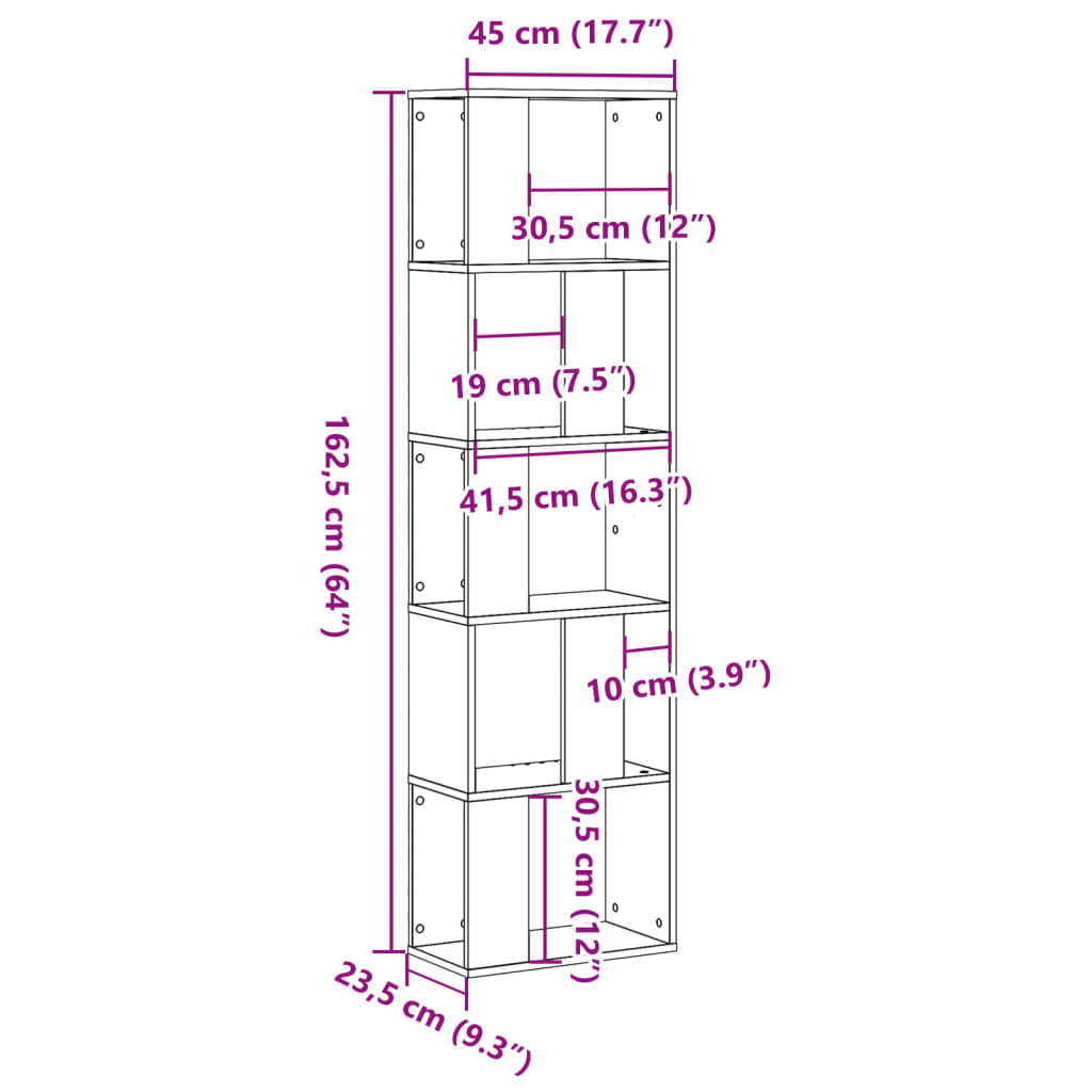 Knihovna 5patrová bílá 45 x 23,5 x 162,5 cm kompozitní dřevo