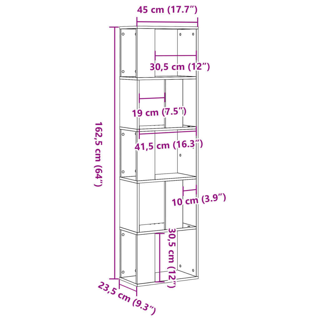 Knihovna 5patrová betonově šedá 45 x 23,5 x 162,5 cm kompozit