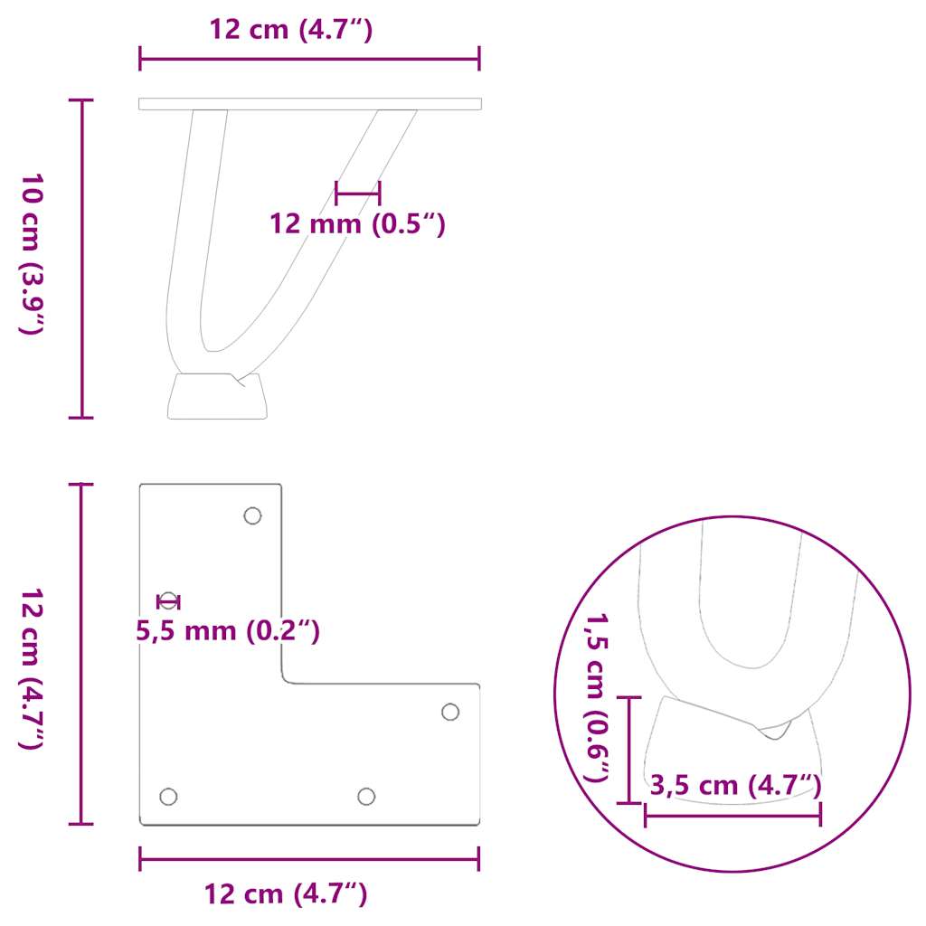 Stolové nohy do vlásenkovými 4 ks černé 10 cm z masivní oceli