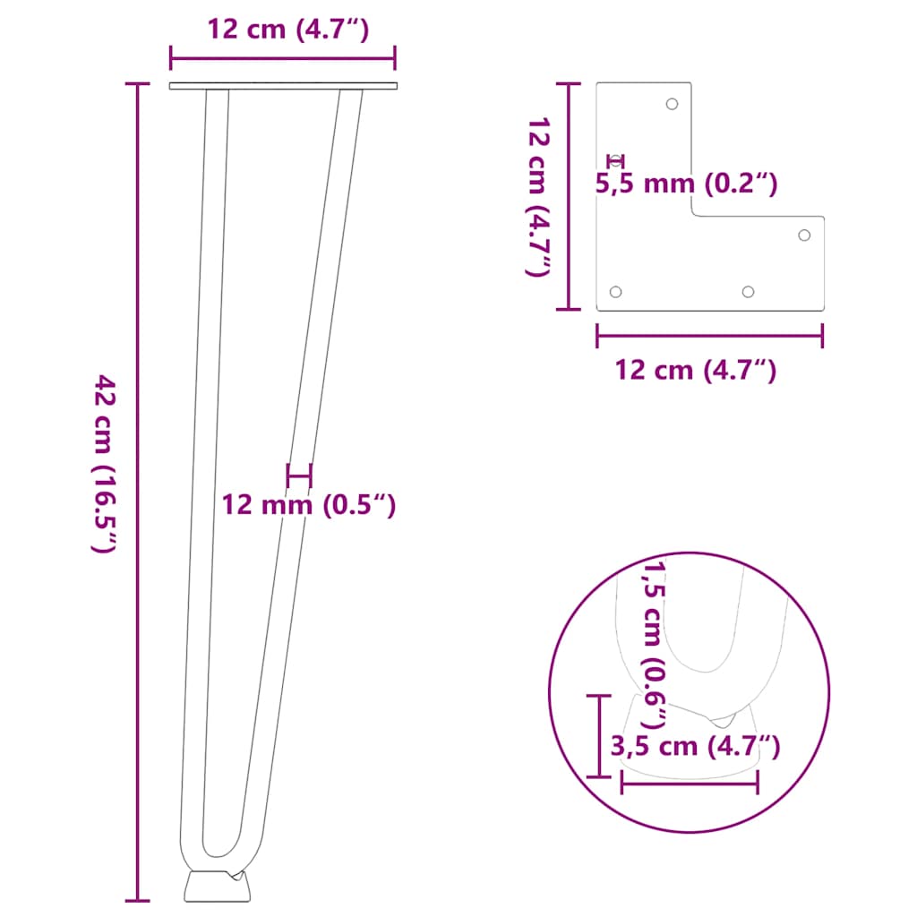 Stolové nohy do vlásenkovými 4 ks bílé 42 cm masivní oceli