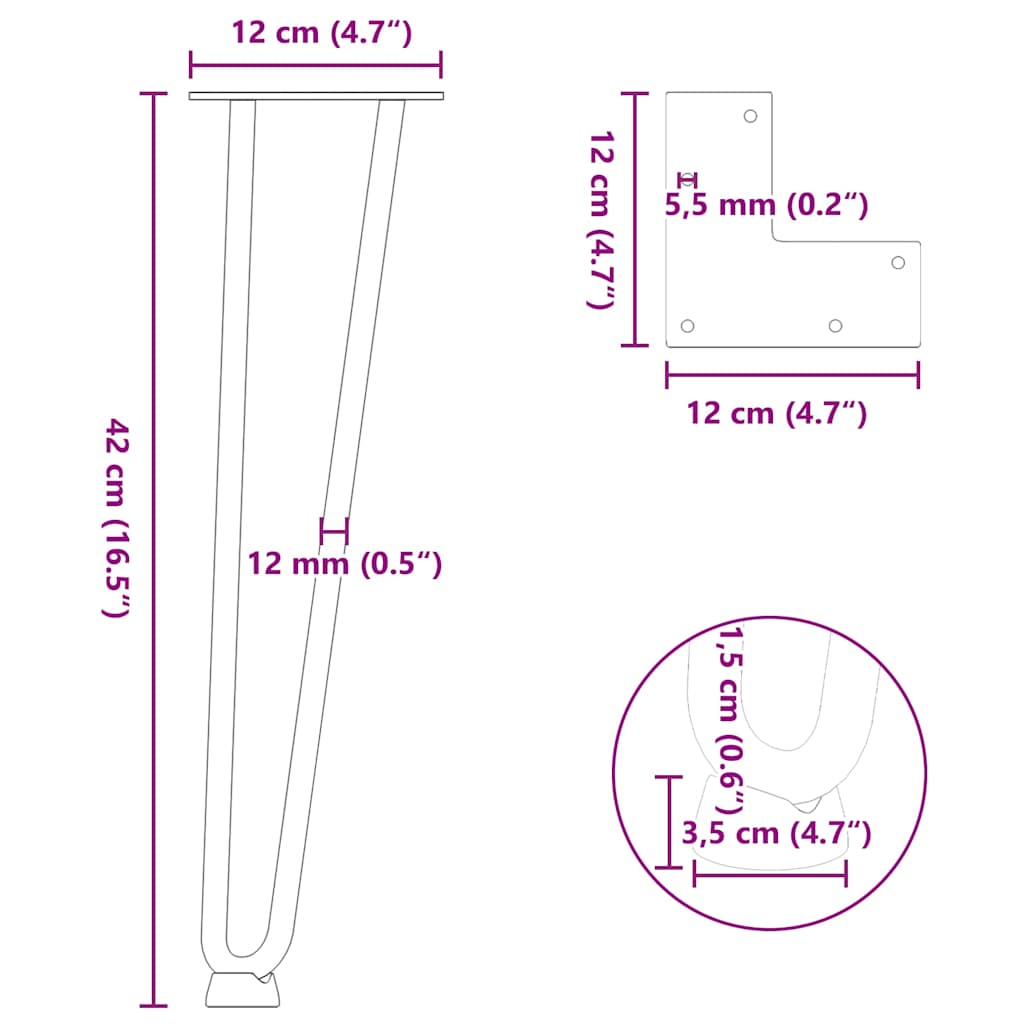 Stolové nohy do vlásenkovými 4ks antracitová 42cm masivní oceli