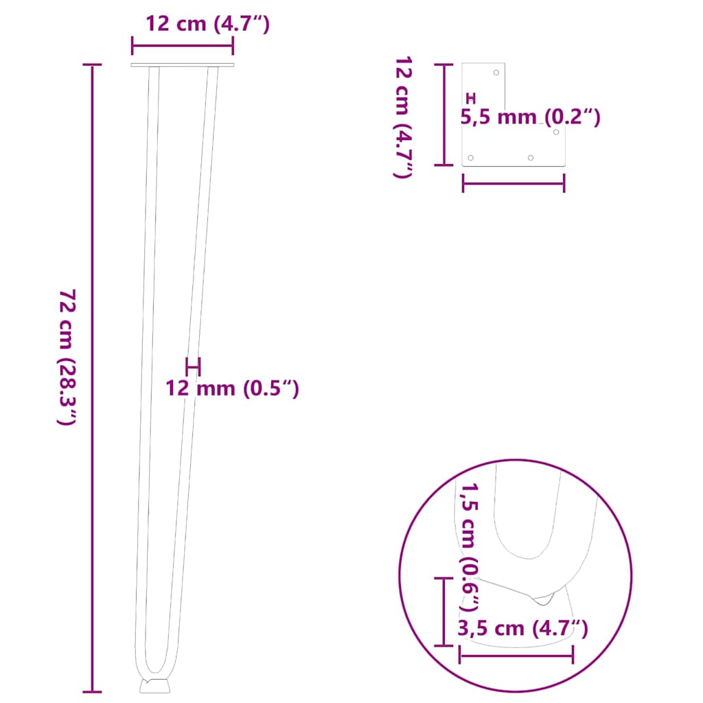 Stolové nohy do vlásenkovými 4ks antracitová 72cm masivní oceli