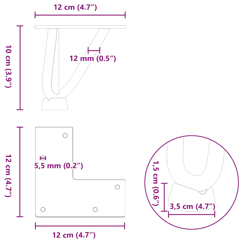 Stolové nohy do vlásenkovými 4 ks černé 10 cm z masivní oceli