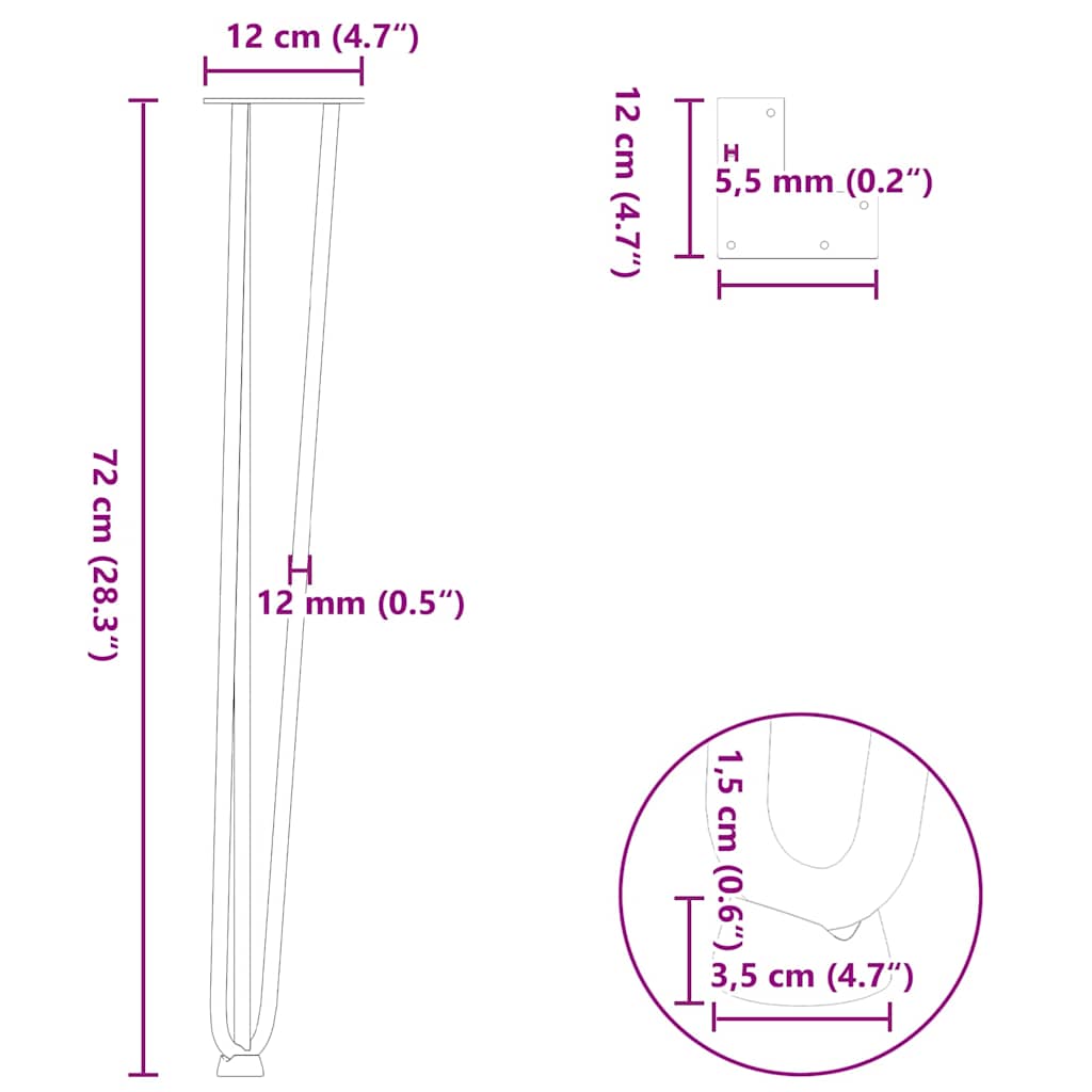 Stolové nohy do vlásenkovými 4ks antracitová 72cm masivní oceli