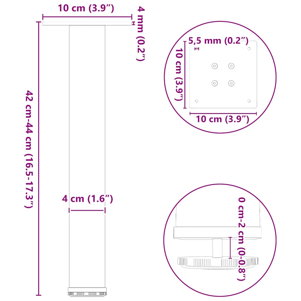 Nohy konferenčního stolku 4 ks bílé 42-44 cm ocel