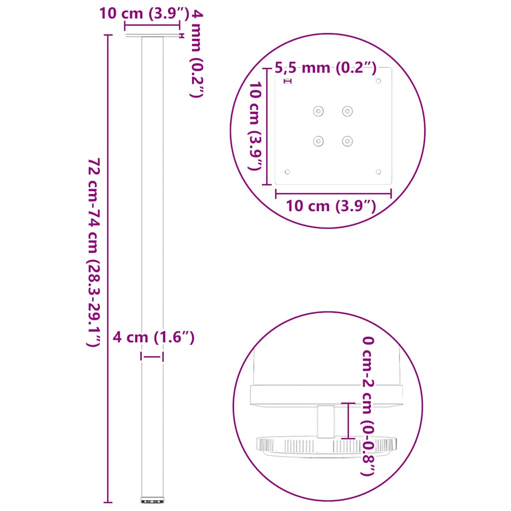 Nohy konferenčního stolku 4 ks černé 72-74 cm ocel