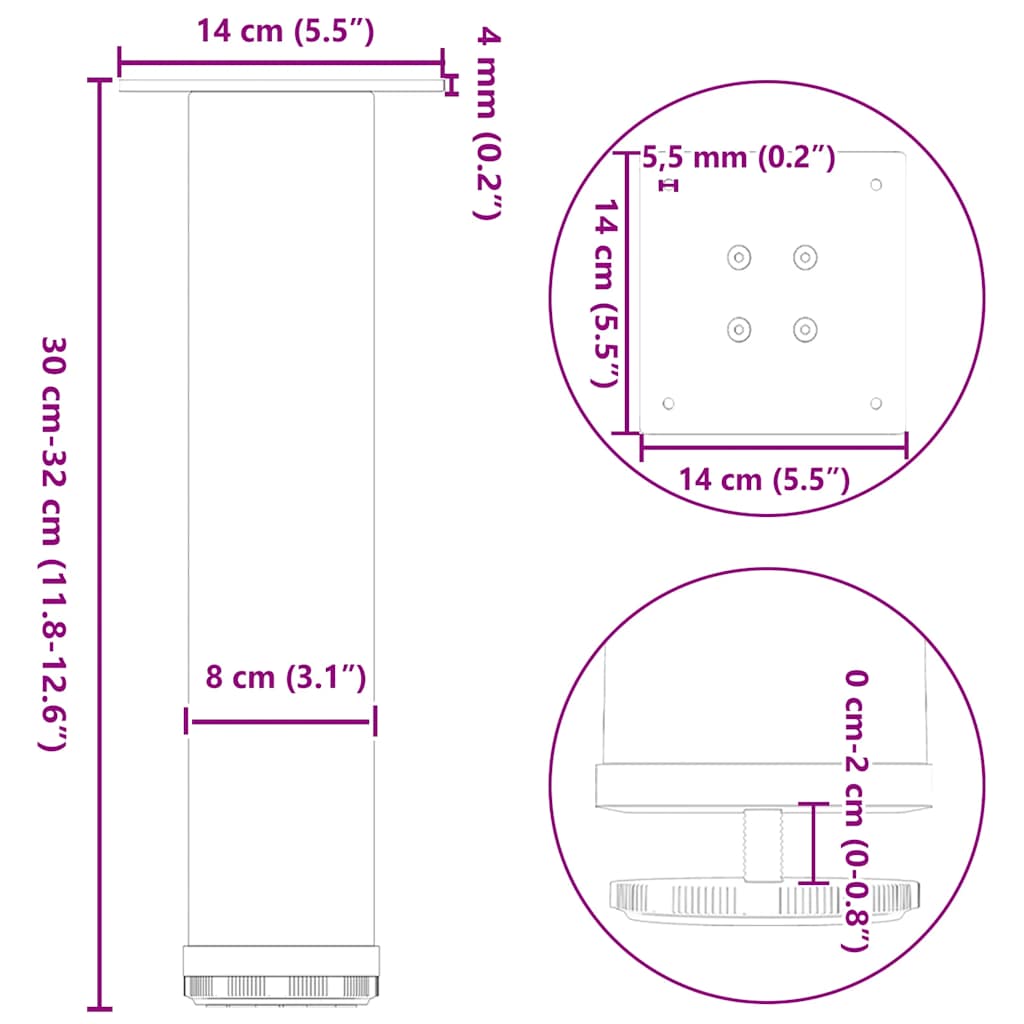 Nohy konferenčního stolku 4 ks bílé 30-32 cm ocel