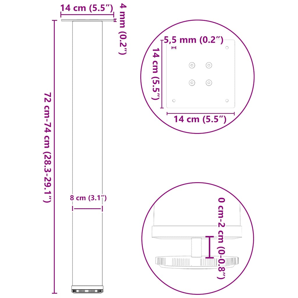 Nohy konferenčního stolku 4 ks černé 72-74 cm ocel