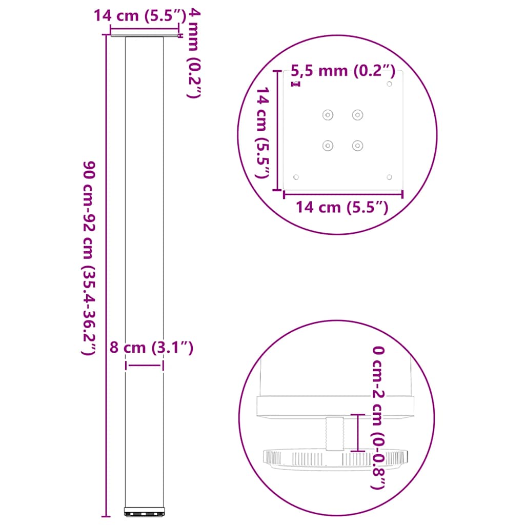 Nohy konferenčního stolku 4 ks antracitová 90-92 cm ocel