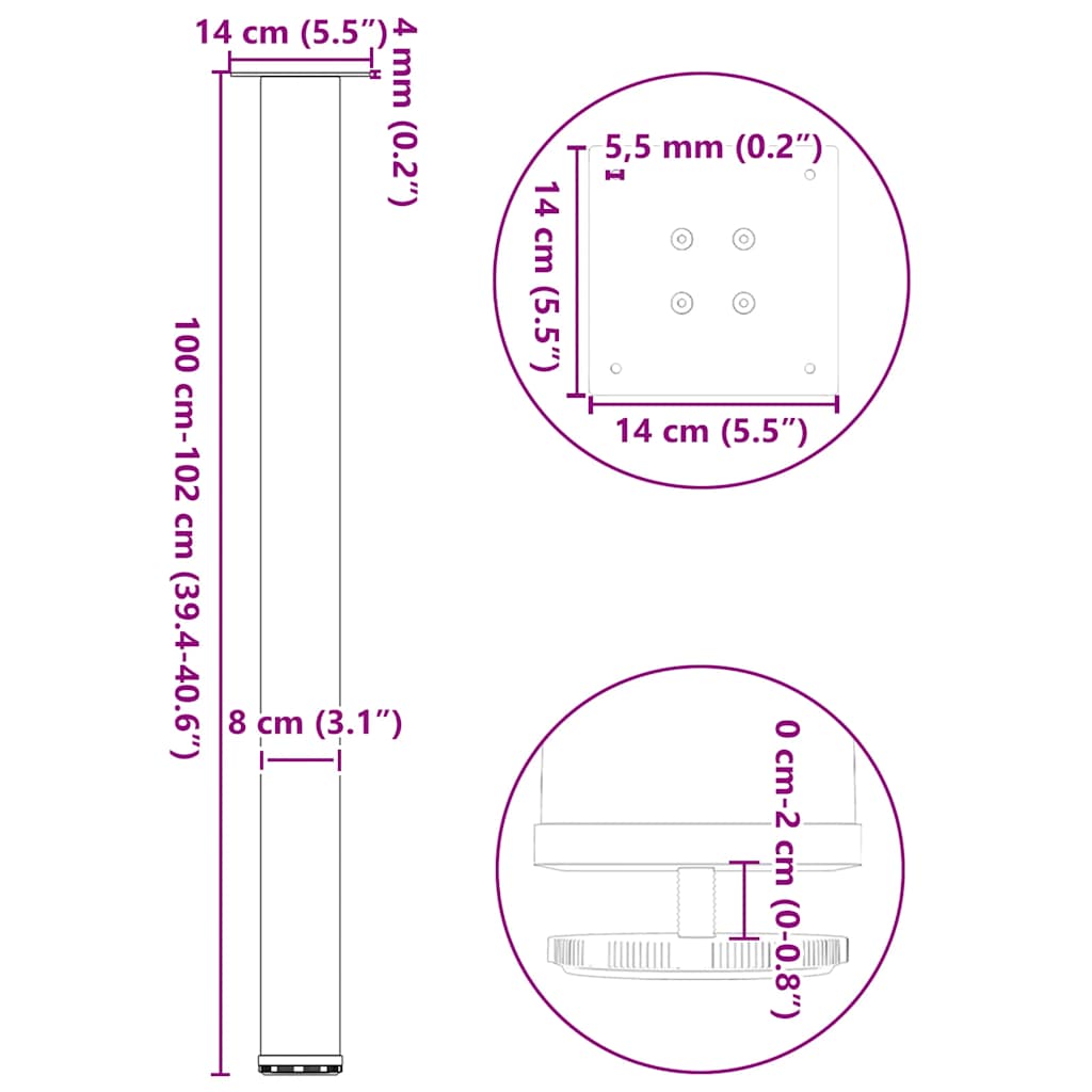 Nohy konferenčního stolku 4 ks černé 100-102 cm ocel