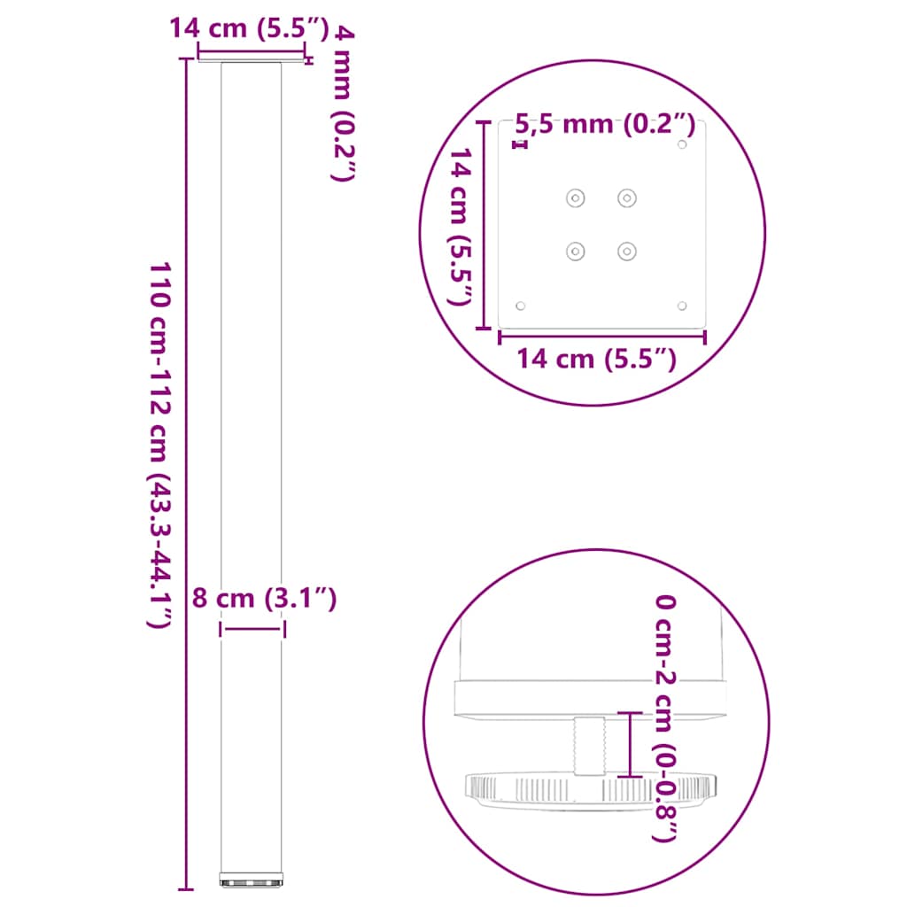 Nohy konferenčního stolku 4 ks černé 110-112 cm ocel