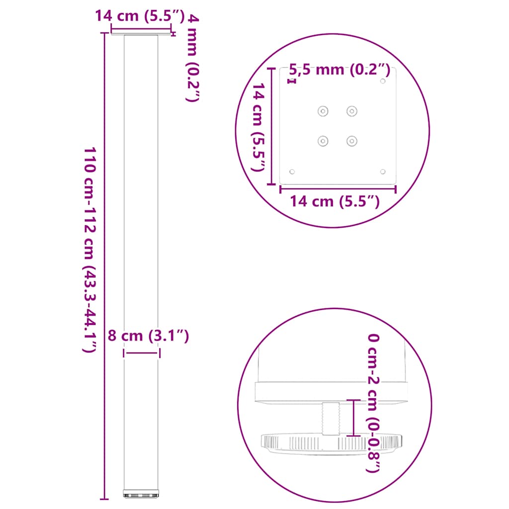 Nohy konferenčního stolku 4 ks bílé 110-112 cm ocel