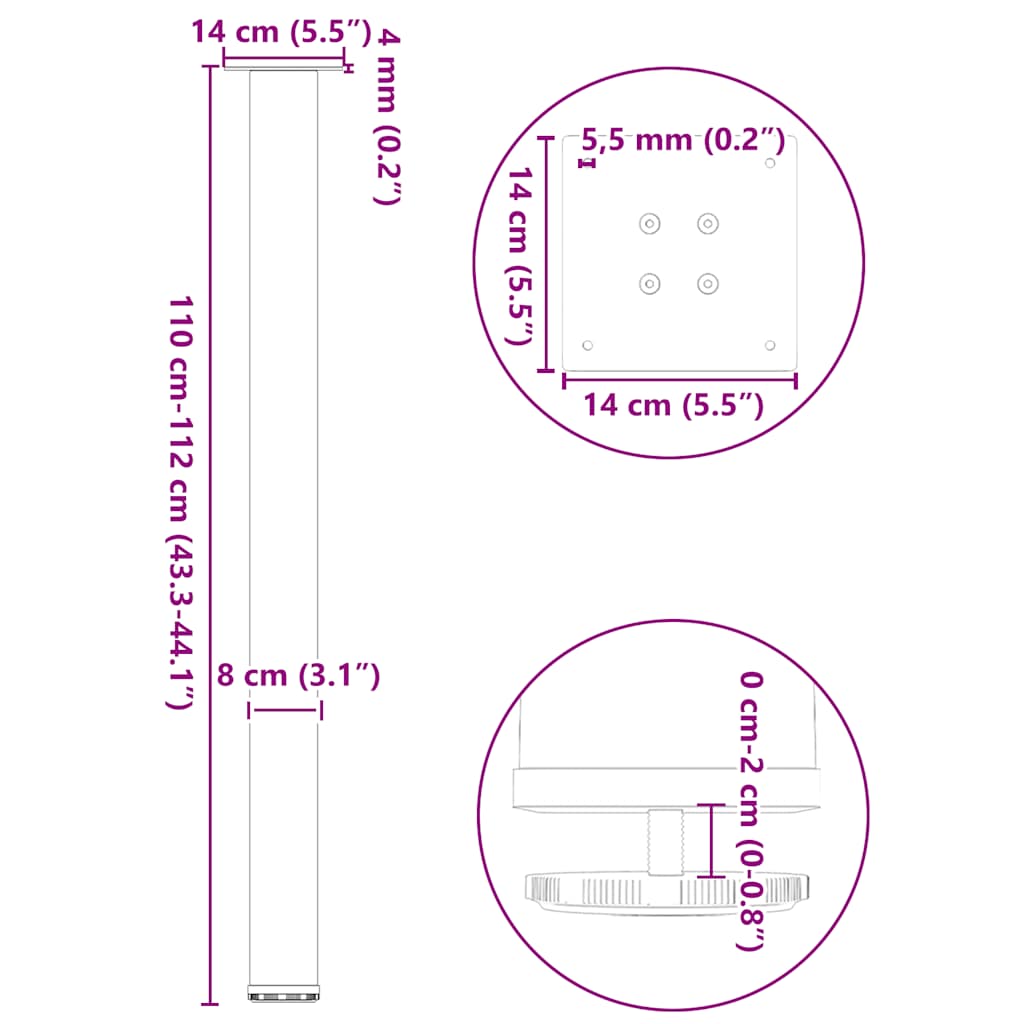 Nohy konferenčního stolku 4 ks přírodní ocel 110-112 cm ocel