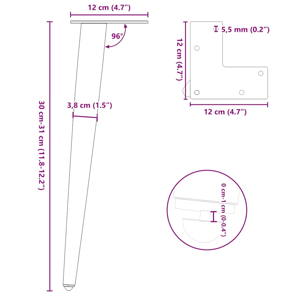 Nohy konferenčního stolku kónického tvaru 4 ks 30-31 cm ocel