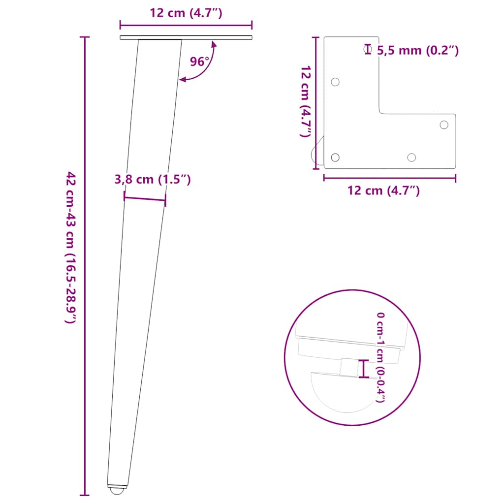 Nohy konferenčního stolku kónického tvaru 4 ks černé 42-43 cm