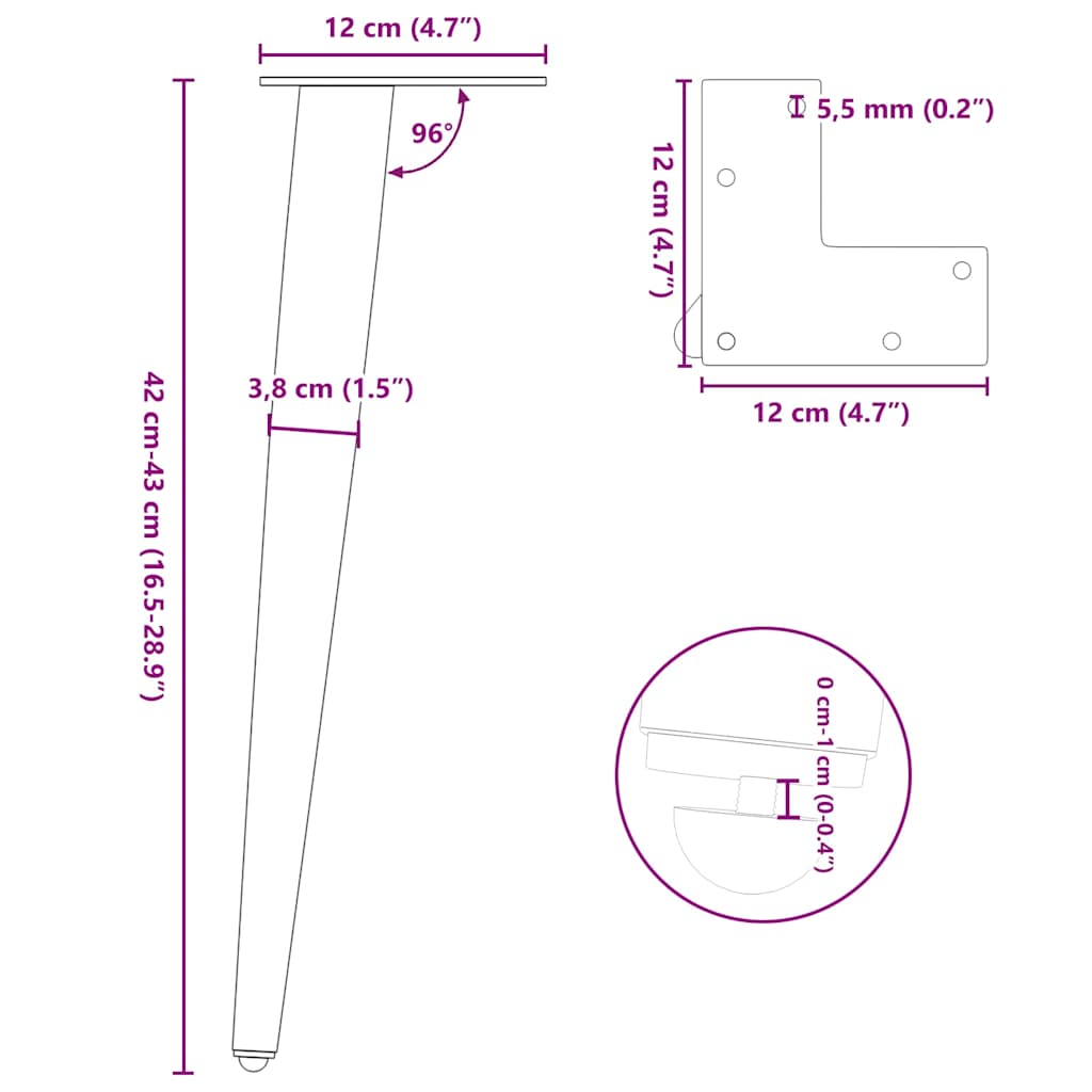 Nohy konferenčního stolku kónického tvaru 4 ks 42-43 cm ocel