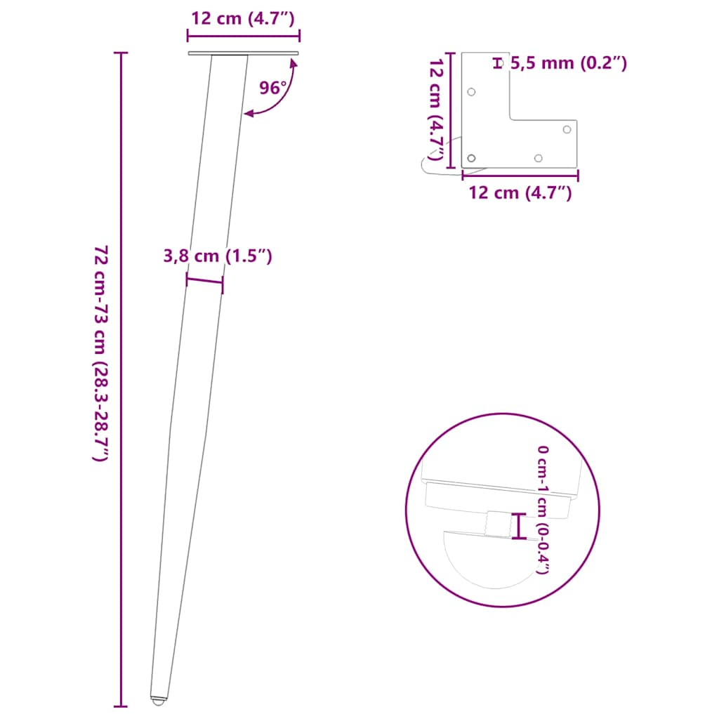 Nohy konferenčního stolku kónického tvaru 4 ks černé 72-73 cm