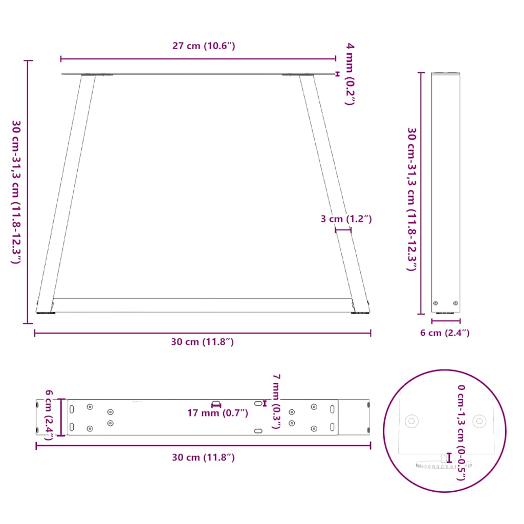 Nohy jídelní stolku ve tvaru V 2 ks bílé 30x(30-31,3) cm ocel