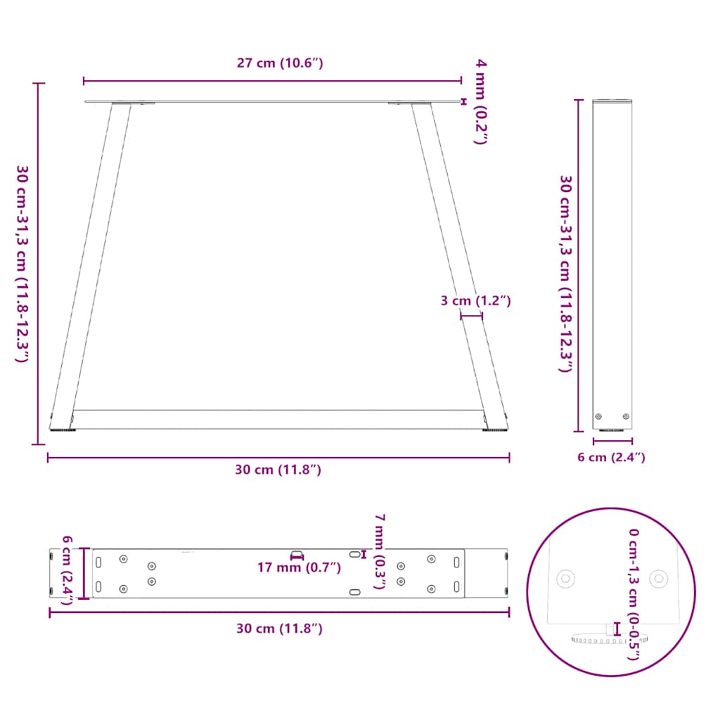 Nohy jídelní stolku ve tvaru V 2 ks 30x(30-31,3) cm ocel