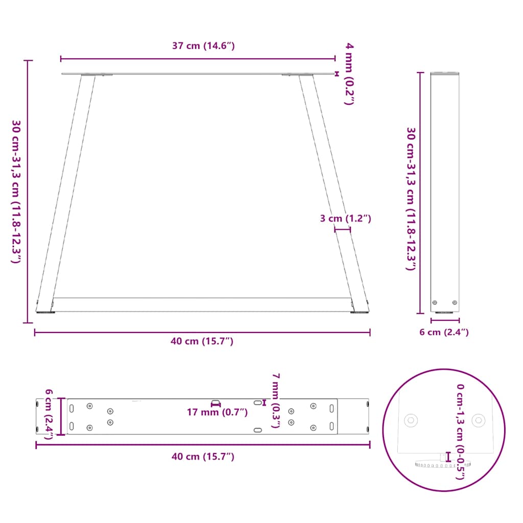 Nohy jídelní stolku ve tvaru V 2 ks černé 40x(30-31,3) cm ocel