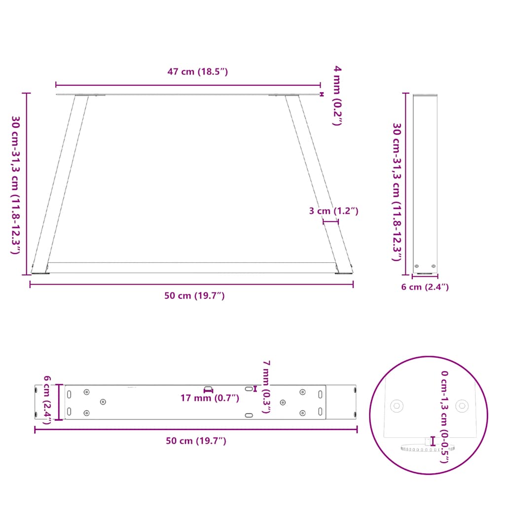 Nohy jídelní stolku ve tvaru V 2 ks černé 50x(30-31,3) cm ocel