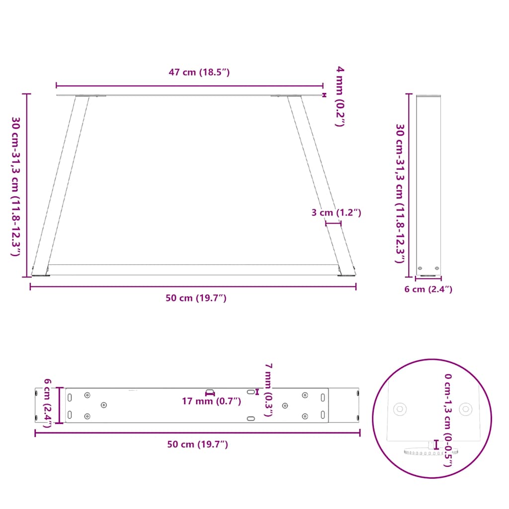 Nohy jídelní stolku ve tvaru V 2 ks 50x(30-31,3) cm ocel