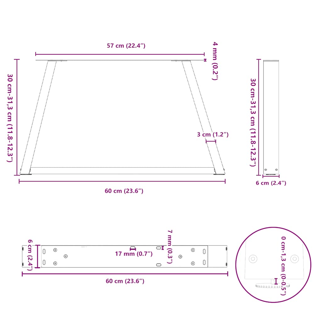 Nohy jídelní stolku ve tvaru V 2 ks černé 60x(30-31,3) cm ocel