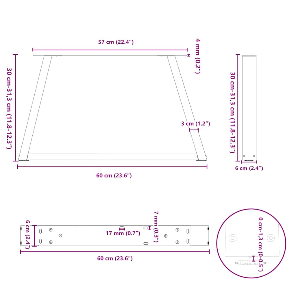 Nohy jídelní stolku ve tvaru V 2 ks bílé 60x(30-31,3) cm ocel