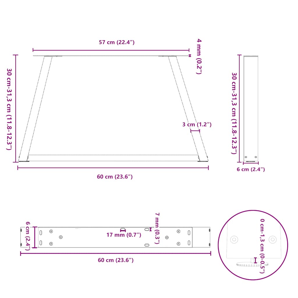 Nohy jídelní stolku ve tvaru V 2 ks 60x(30-31,3) cm ocel