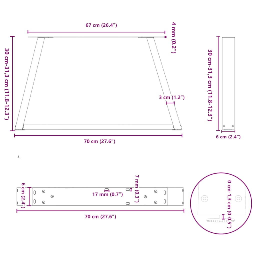 Nohy jídelní stolku ve tvaru V 2 ks bílé 70x(30-31,3) cm ocel