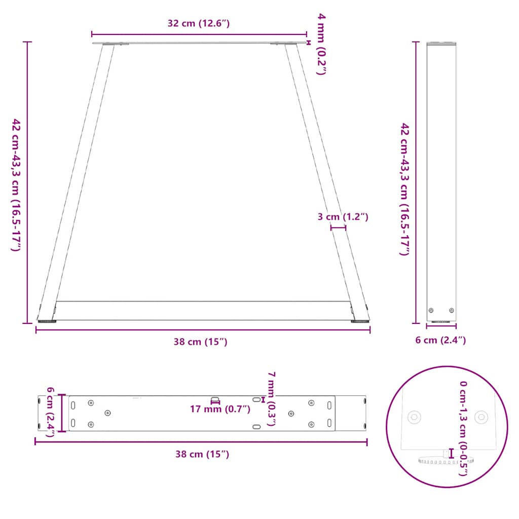 Nohy jídelního stolku ve tvaru V 2ks bílé 38x(42-43,3) cm ocel