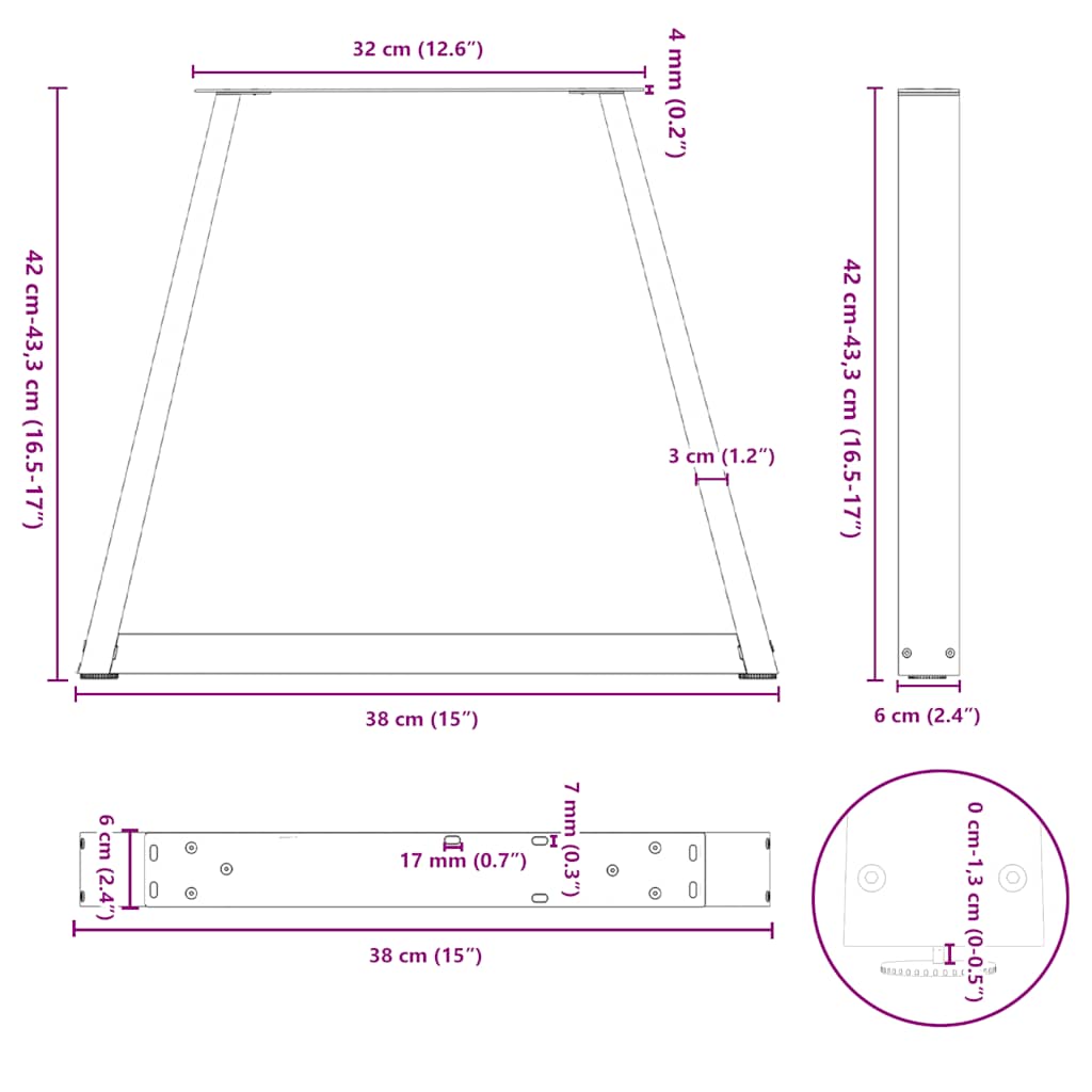 Nohy jídelního stolku ve tvaru V 2ks 38x(42-43,3) cm ocel