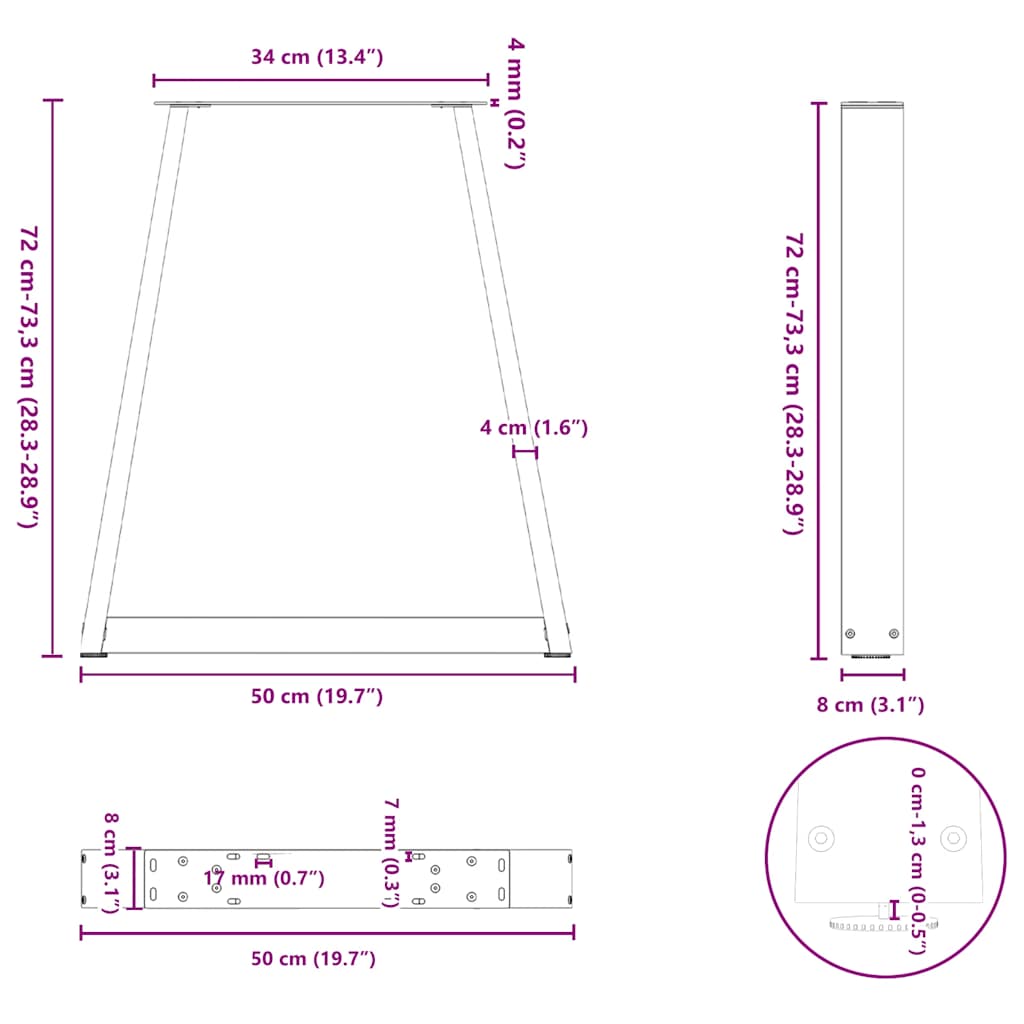 Nohy konferenčního stolku ve tvaru V 2 ks černé 50x(72-73) cm