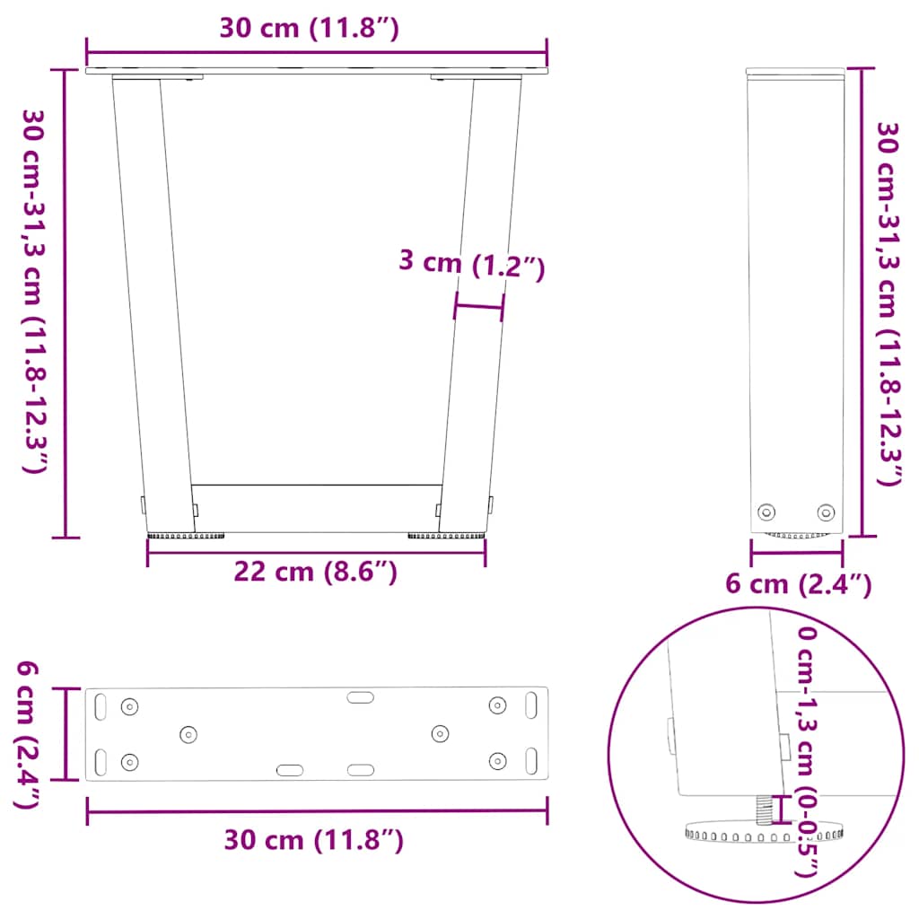 Nohy jídelní stolku ve tvaru V 2 ks černé 30x(30-31,3) cm ocel