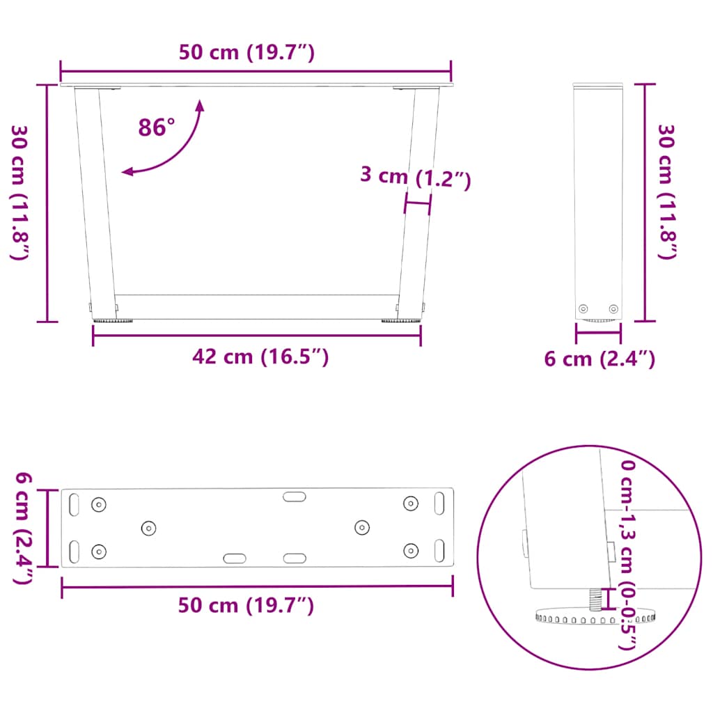 Nohy jídelní stolku ve tvaru V 2 ks černé 50x(30-31,3) cm ocel