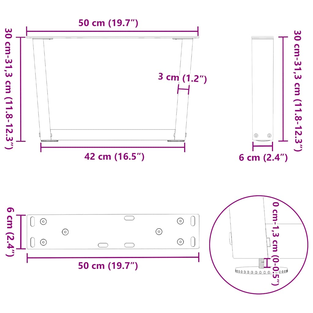 Nohy jídelní stolku ve tvaru V 2 ks bílé 50x(30-31,3) cm ocel