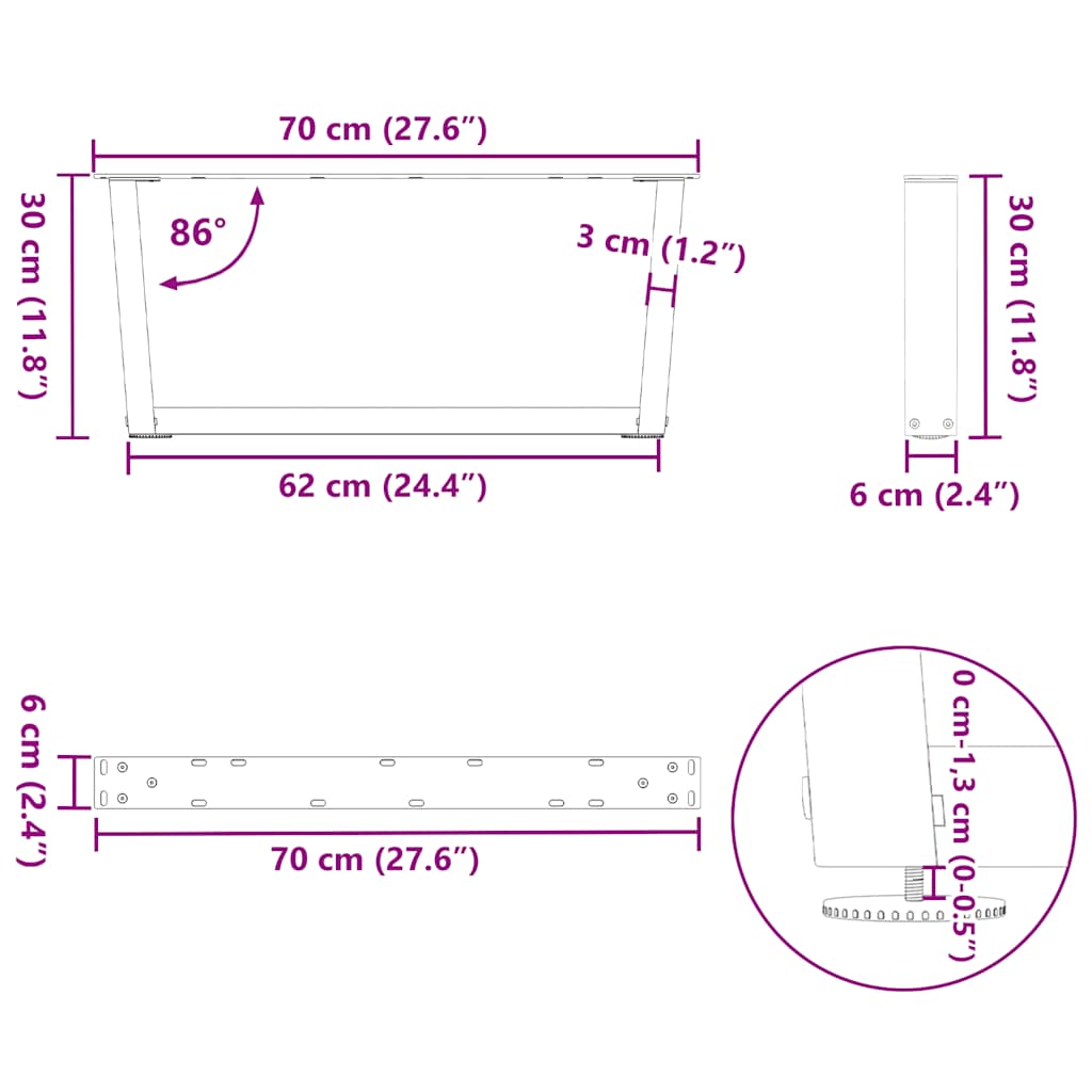 Nohy jídelní stolku ve tvaru V 2 ks bílé 70x(30-31,3) cm ocel