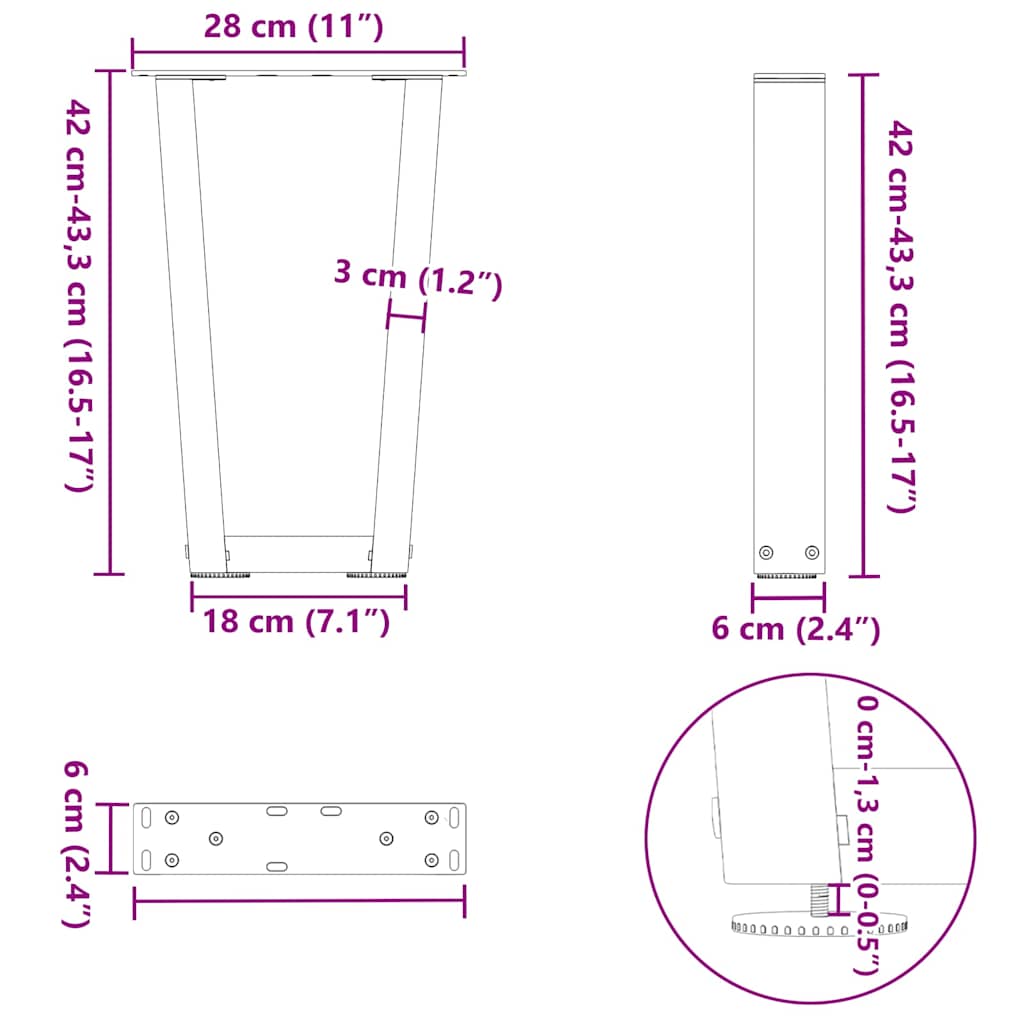 Nohy jídelního stolku ve tvaru V 2ks černé 28x(42-43,3) cm ocel