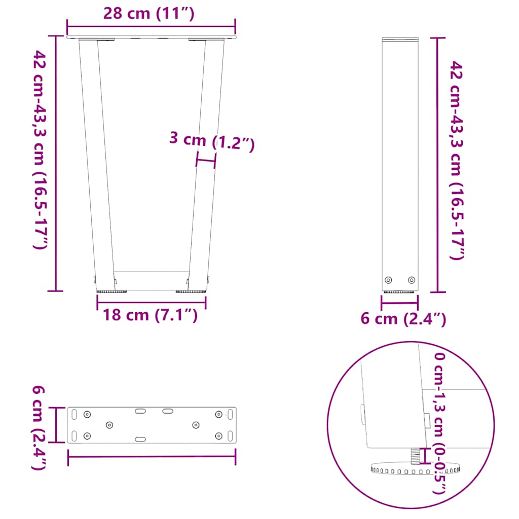 Nohy jídelního stolku ve tvaru V 2ks bílé 28x(42-43,3) cm ocel