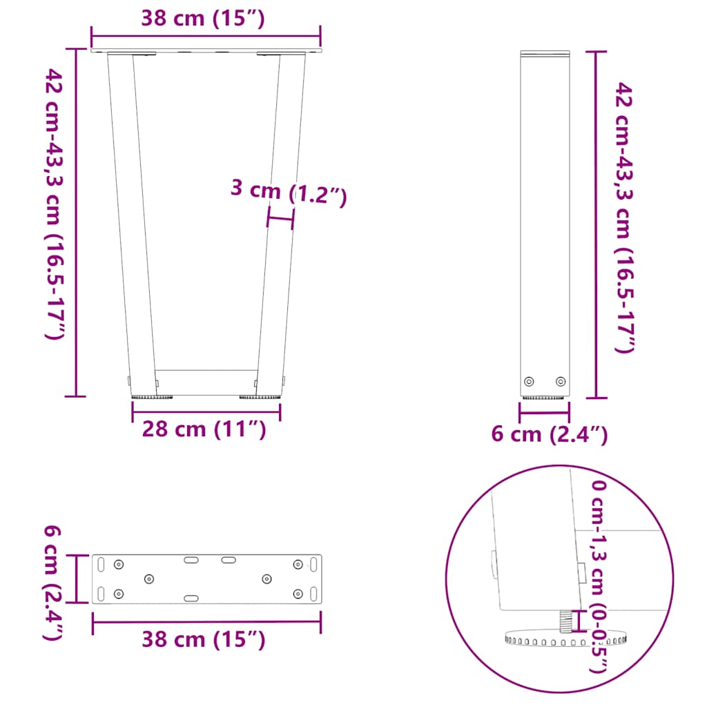 Nohy jídelního stolku ve tvaru V 2ks černé 38x(42-43,3) cm ocel