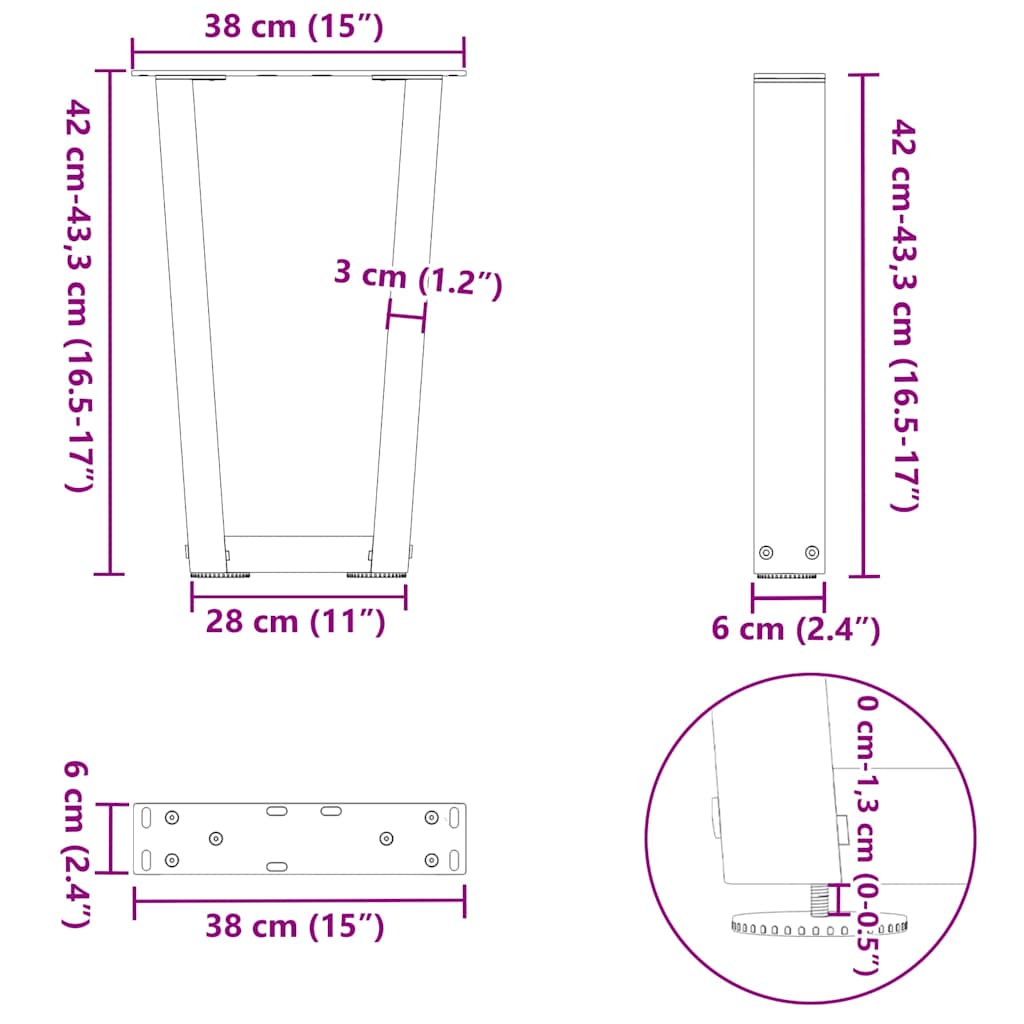 Nohy jídelního stolku ve tvaru V 2ks bílé 38x(42-43,3) cm ocel