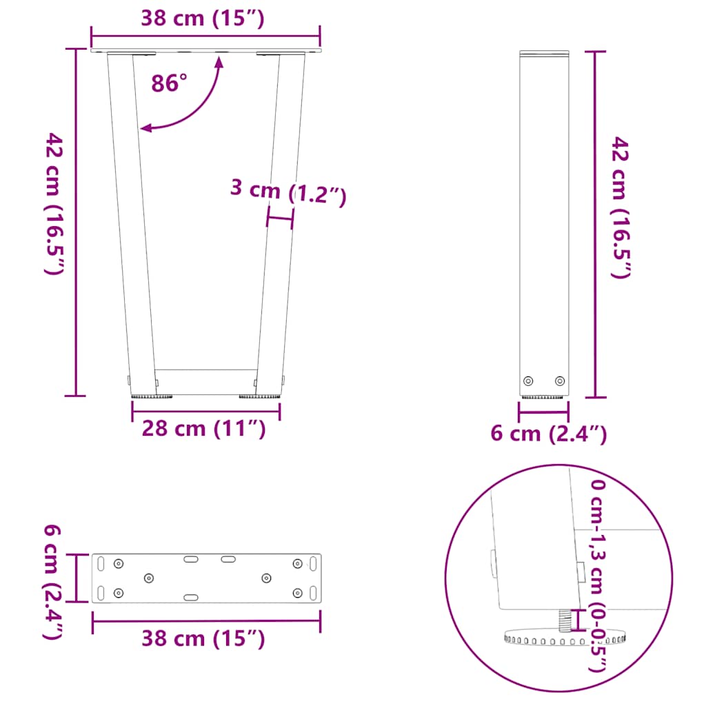 Nohy jídelního stolku ve tvaru V 2ks 38x(42-43,3) cm ocel