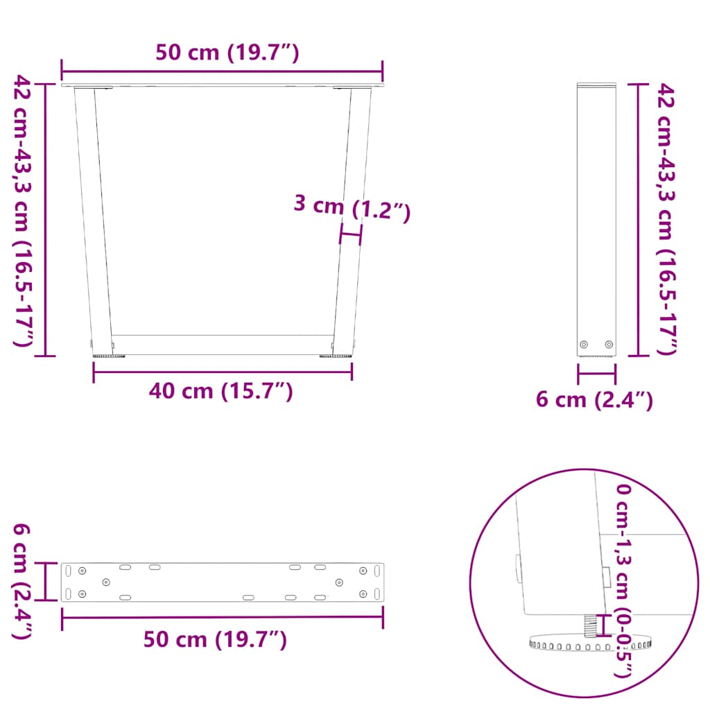 Nohy jídelního stolku ve tvaru V 2ks černé 50x(42-43,3) cm ocel