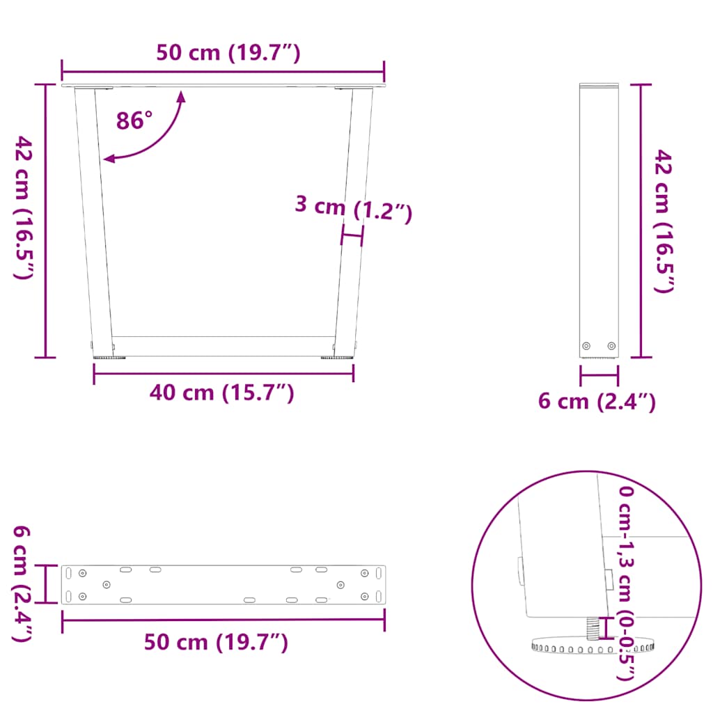 Nohy jídelního stolku ve tvaru V 2ks bílé 50x(42-43,3) cm ocel