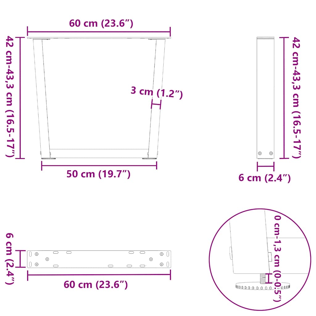 Nohy jídelního stolku ve tvaru V 2ks černé 60x(42-43,3) cm ocel