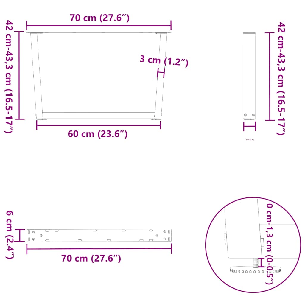 Nohy jídelního stolku ve tvaru V 2ks bílé 70x(42-43,3) cm ocel