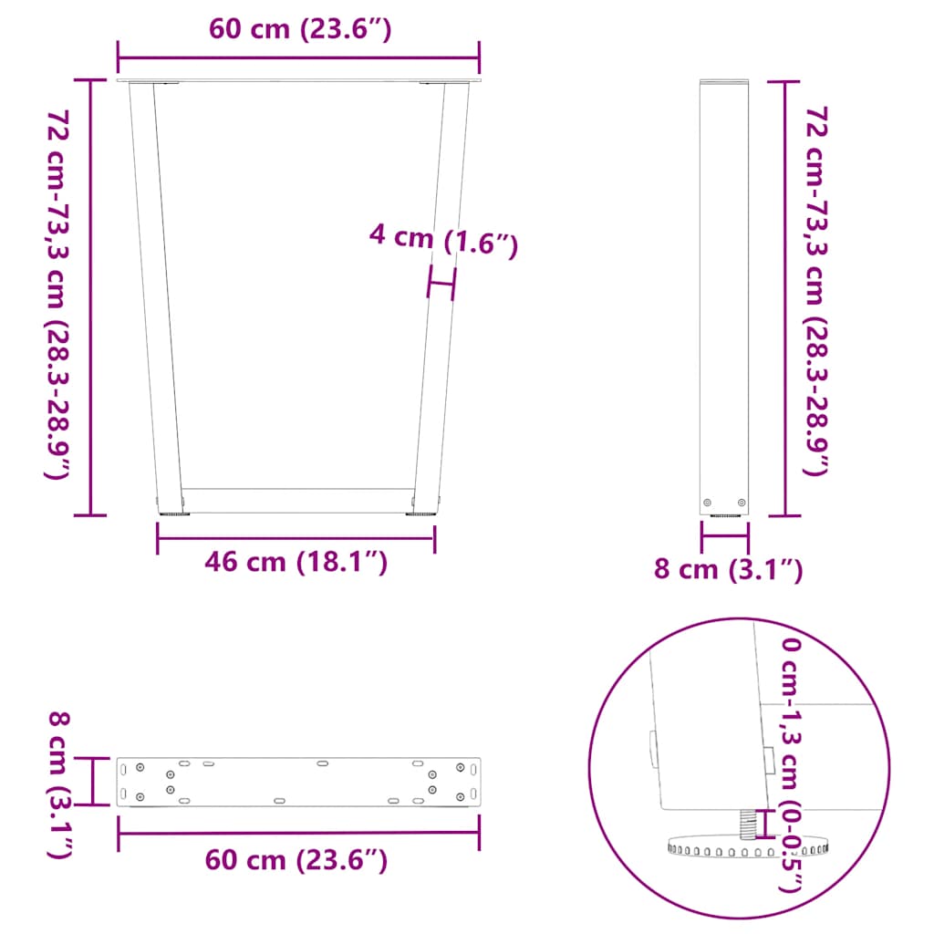 Dining Table Legs V-Shape 2 pcs bílé 60x(72-73,3) cm ocel