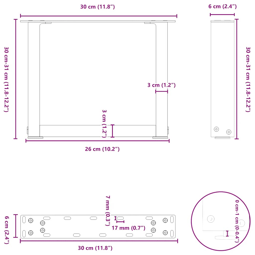 Nohy konferenčního stolku ve tvaru U 2 ks bílé 30x(30-31) cm