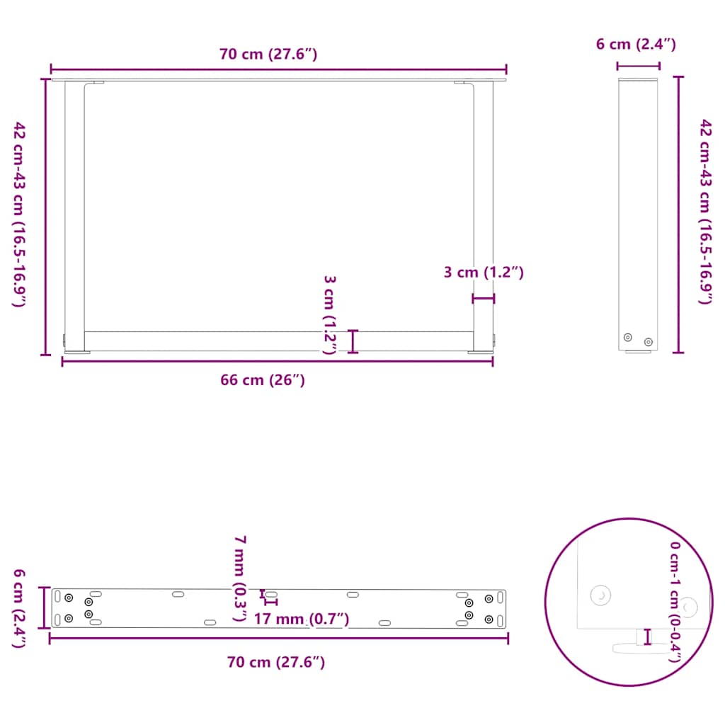 Nohy konferenčního stolku ve tvaru U 2 ks antracit 70x(42-43)cm